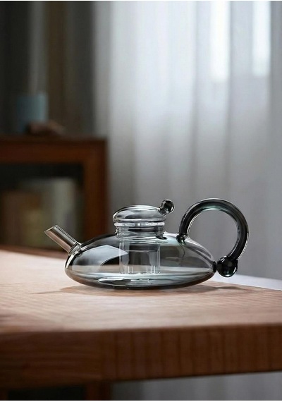 Kinu Füme Borosilikat Cam Demlik - 650 Ml, Oval Füme