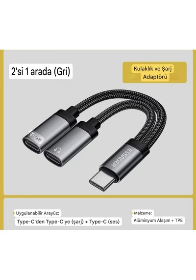 Essager 2'si 1arada Type-c To Typec+60w Şarj Ve Kulaklık Çevirici
