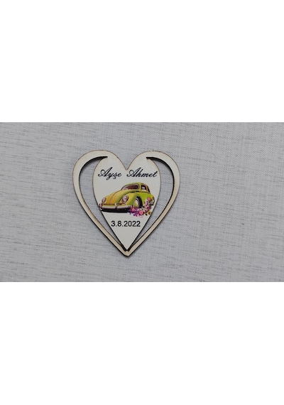 Kara Bilişim Söz Nişan Nikah Düğün Kalpli Vosvos Magnet 7 CM 25 Adet