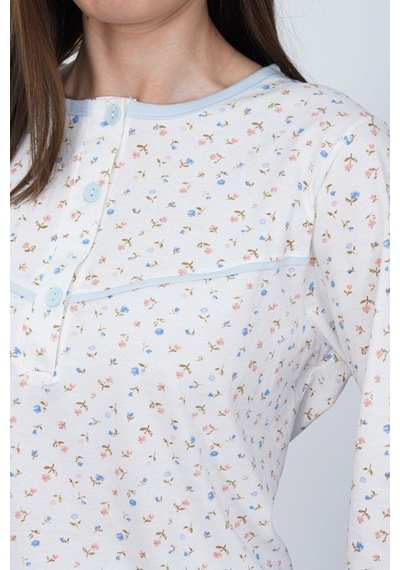 Mecit Pijama Mecit 6397 Mavi Kadın Uzun Sabahlıklı Pijama Takımı