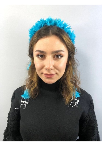 FdayAksesuar Turkuaz Lazer Kesim Incili Taç FRDY30241