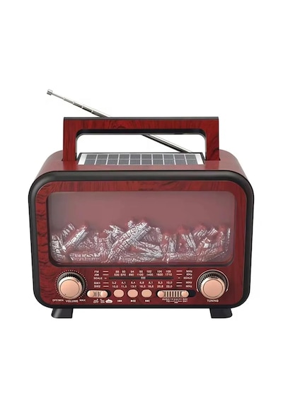 Fepe Fp-2393-s Şömine Detaylı Bluetooth Destekli Solar Güneş Enerjili Nostaljik Radyo