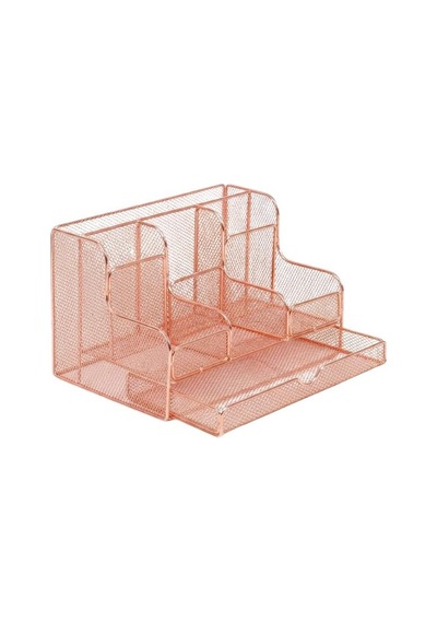 Temel Rose Gold Metal Mesh Masaüstü Organizer Çekmeceli Çok Bölmeli 25x17x16 Cm 9527r