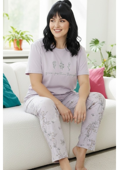 Siyah İnci Desenli Pamuklu Büyük Beden Battal Boy Örme Pijama Takım 26113896 Lila Siyah İnci Desenli Pamuklu Büyük Beden Battal Boy Örme Pijama Takım 26113896 Lila