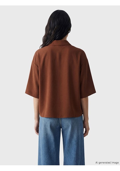 Lcw Vision Kahverengi Oversize Armürlü Kadın Gömlek