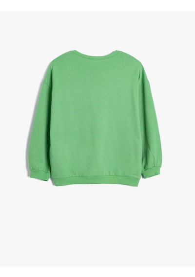 Koton Sweatshirt Şehir Baskılı Uzun Kollu Bisiklet Yaka Pamuklu Yeşil 5wkg10101ak Yeşil