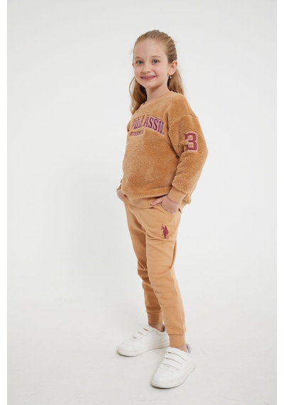 U S Polo Assn Lisanslı Camel Kız Çocuk Eşofman Takım Camel
