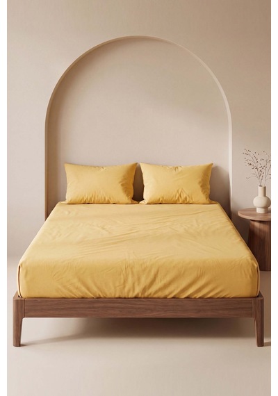 Sarı Çift Kişilik Düz Çarşaf Takımı 160x200 Cm - 3 Parça