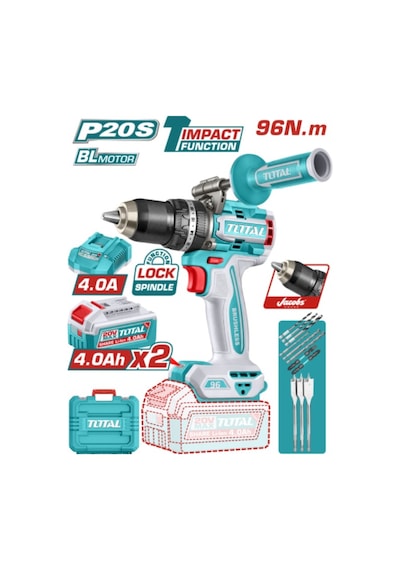 Total Tıdlı209686e Lı-ıon Akülü Kömürsüz Darbeli Matkap 96nm Yüksek Tork Gücü Çelik Mandren Güçlü Motor
