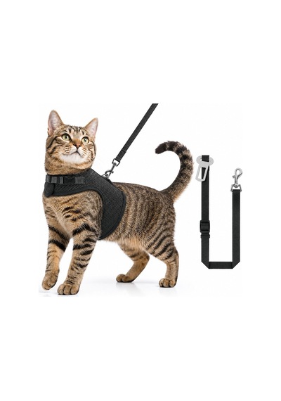 3 Kat File Yeni Nesil Nefes Alabilen Kedi Göğüs Tasma 3'lü Set Siyah Siyah L