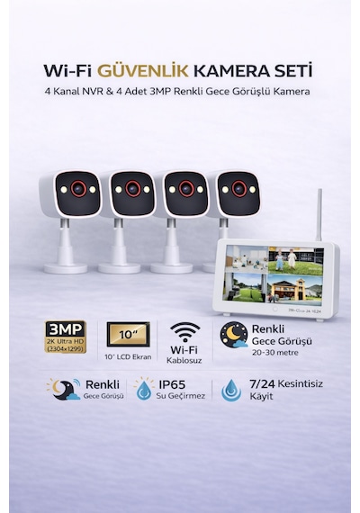 Omni Bsm400 4 Kanal Nvr + 3mp 4 Kamera Full Color Mik. + 10" Lcd Wifi Set 11.03.01.002500