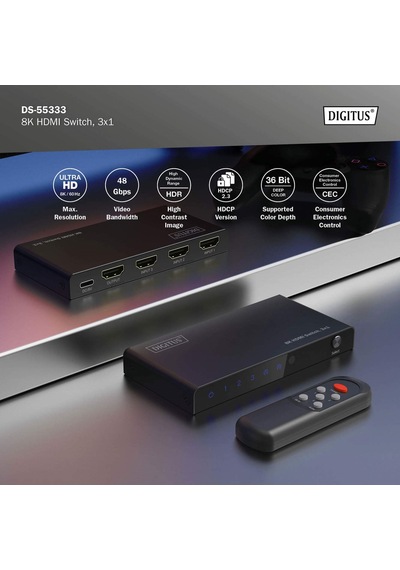 Dıgıtus 8k Hdmı Switch, 3x1 3x1 Hdmı Switch, 8k/60hz 4:4:4 , Hdr, Hdcp 2.3