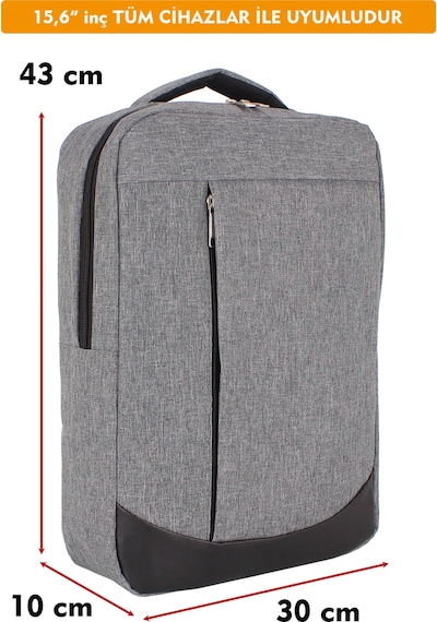 Dada Unisex Gri Laptop Sırt Çantası Okul Ofis İş Günlük Kullanım 15,6" İnç Su Geçirmez Kumaş Gri