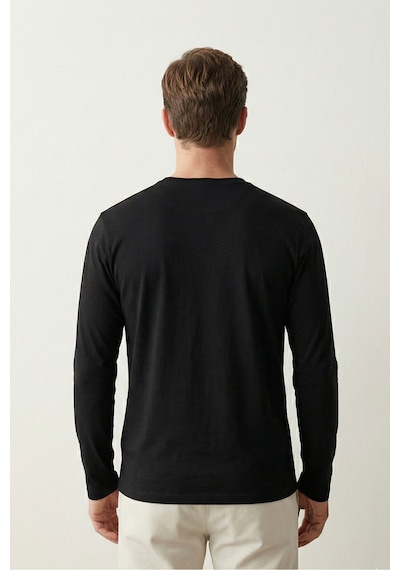 Elemge Pamuk Erkek Süprem Basic T-shirt Compact Penye Tok Kumaş Uzun Kollu Siyah Sporcu Tişört Body 2XL