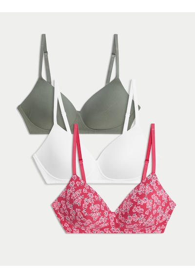 Marks & Spencer 3'lü Destekli Pamuklu T-shirt Sütyeni Seti T33003006x Pembe