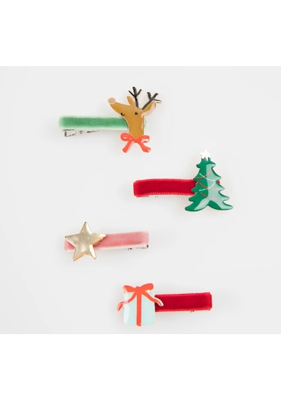 Meri Meri - Jolly Christmas Saç Tokaları - 8 Adet Çok Renkli