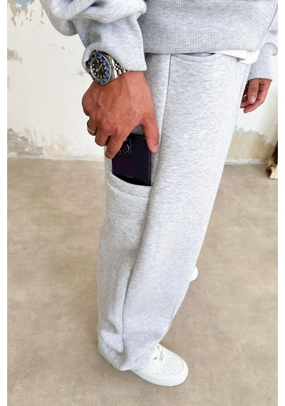 Gri Melanj Cozy Basic Pileli Baggy Eşofman GRI MELANJ