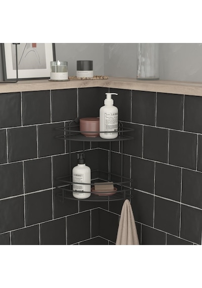 Teknotel İki Katlı Kancalı Banyo Rafı Mat Siyah Bk022h Mat Siyah