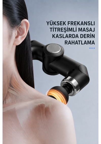 Ayarlanabilir Açılı Masaj Tabancası - Uzatma Kollu 6 Hız Kademeli Kas Tüm Vücut Masaj Aleti Siyah