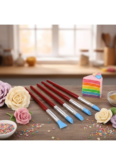 5 Li Silikon Fırça Gıda İle Temasa Uygun Pastacılık Dekor Fırça Seti
