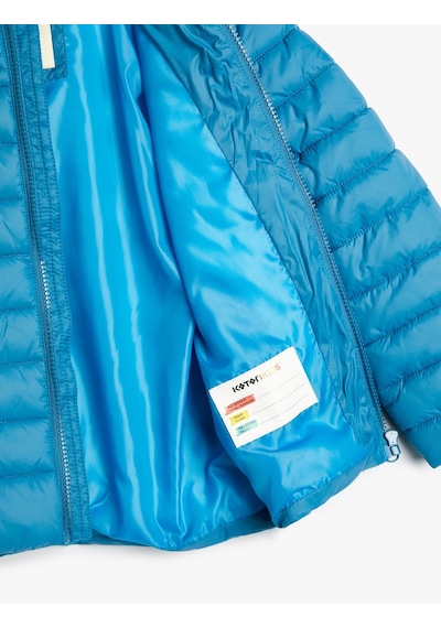 Koton Şişme Mont Kapşonlu Cepli Etiket Detaylı Mavi 4skb20005tw 4SKB20005TW620 Mavi