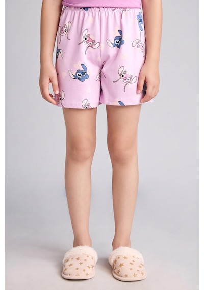 Defacto Dısney Lılo & Stıtch Lisanslı Regular Fıt Şortlu 2li Pijama Açık Mor Takımı Kız Çocuk H8094a826hspr444 Mor-pr444