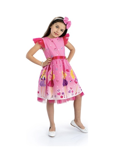 Pembe Barbie Taçlı Kız Çocuk Doğum Günü Parti Elbisesi-pembe Pembe