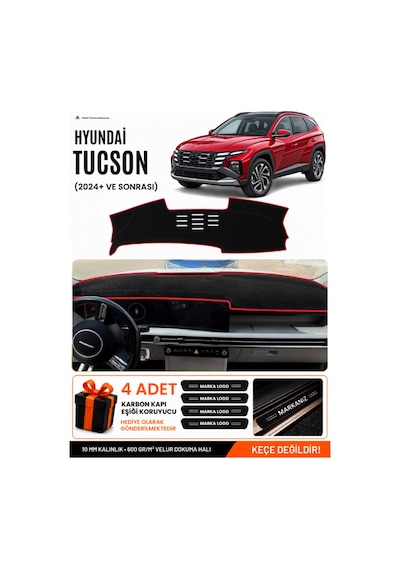 Hyundai Tucson 2024+ Sonrası Uyumlu Torpido Örtüsü, Torpido Kılıfı - Siyah-kırmızı - Hu039
