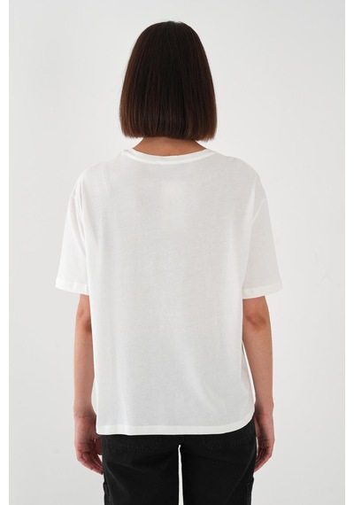 Alexandergardı Baskılı Basic Kadın T-shirt Beyaz