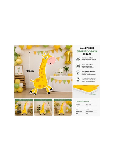 3mm Foreks Zürafa Figürlü Dekorasyon 100 Cm Çocuk Doğum Günü Parti Süsü Ve Fotoğraf Alanı Dekoru Sürpriz Hediyeli Diğer