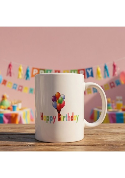 Özel Üretim Kutlama Gereci Kahve Sever Çay Sunumu Happy Birthday Kupa Bardak Çok Renkli