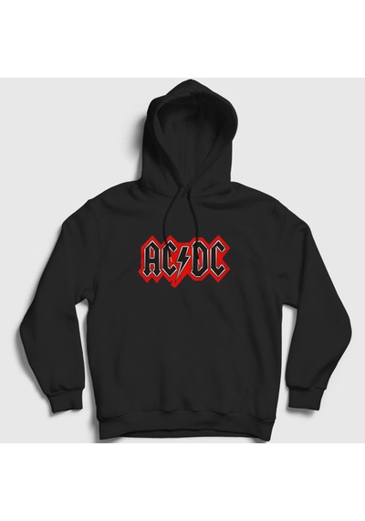 Presmono Unisex Red Black Ac/dc Kapüşonlu Sweatshirt Siyah