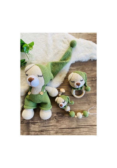 Adenya Sepeti Amigurumi Örgü Masal Ayıcık Üçlü Set-yeşil