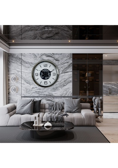 Krom Modern 60 Cm Çarklı Duvar Saati 11