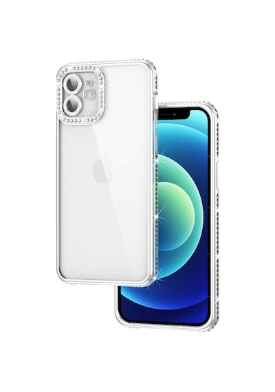 Noktaks - İphone 12 Uyumlu Kılıf Kamera Korumalı Taşlı Mina Kapak - Lila - T23556