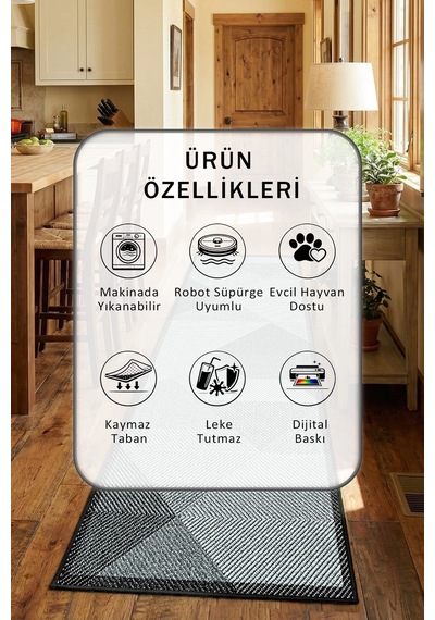 Siyah Yıkanabilir Mutfak Halısı 6