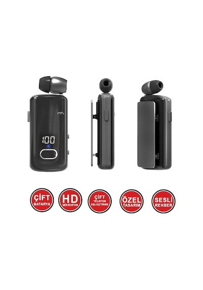 Makaralı Bluetooth Kulaklık Digital Göstergeli Çift Telefon Destekli Mt983 Siyah İle Uyumlu Belirtilmemiş