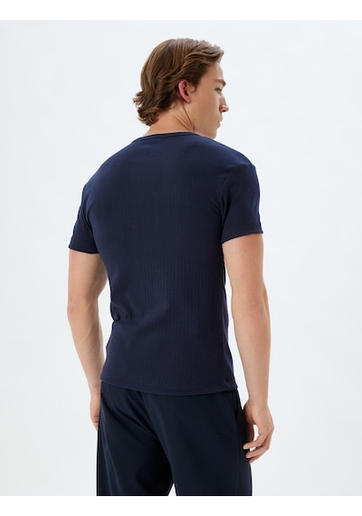 Koton Slim Fit Tişört Slogan Baskılı Bisiklet Yaka Kısa Kollu Pamuklu Lacivert 5wam10192hk Lacivert