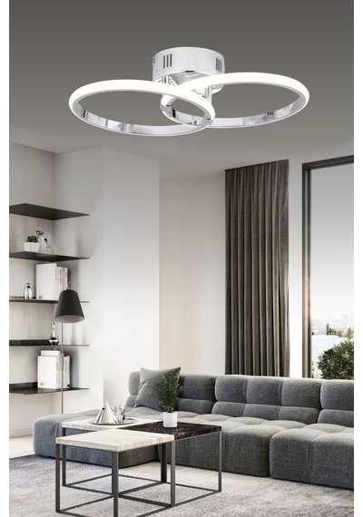 Pl 02 2 Model Krom 3 Renkli Salon Ve Oturma Odası İçin İdeal Alüminyum Avize, 45x10 Krom