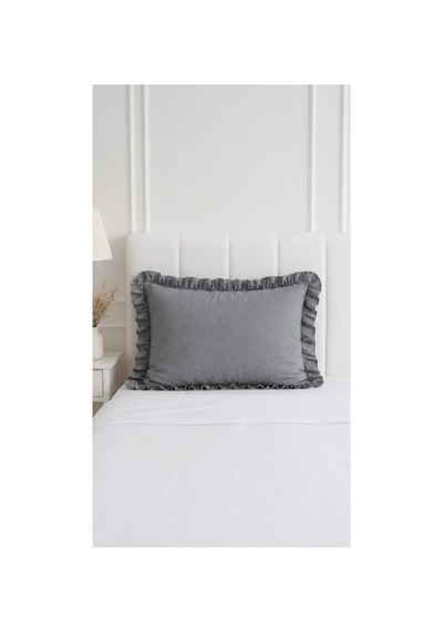 Fırfırlı Pamuklu Kumaş Yastık Kılıfı 50 X 70 Antrasit - 719396431 Antrasit