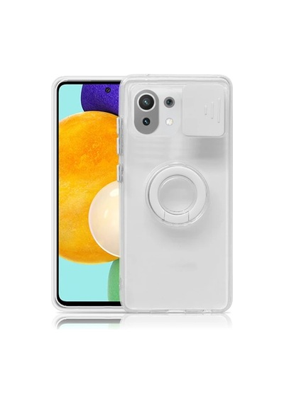 Xiaomi Mi 11 Lite Kılıf Sürgülü Kamera Lens Korumalı Yüzük Standlı Silikon Kılıf- 5775 Şeffaf