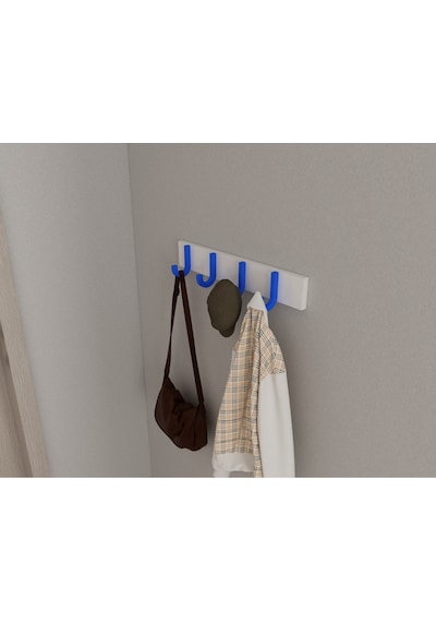 Hepsi3boyutlu Modern Duvar & Kapı Baston Askılık - 4 Adet Mavi J Askılık - Model No : 6 Mavi