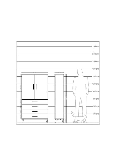 Arges Dolap Tek Raflı 4 Çekmeceli Tek Askılı 88x30x163 Çam-ay... Çam