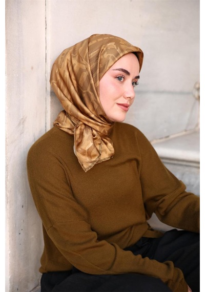 Silk Home Twill İpek Eşarp Asit Yağ Yeşili Haki Desenli Tok Duruşlu 90x90 Çok Renkli