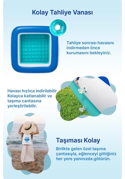 Heykida Swim Safe Kare Yüzme Havuzu 86x86x25cm Mavi