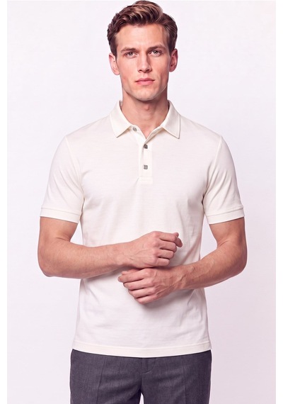 Efor Slim Fit Modal Kumaş Ekru Çıtçıtlı Polo Yaka Tişört Ts 923