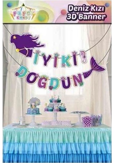 Deniz Kızı Figürlü İyi Ki Doğdun 3d Banner