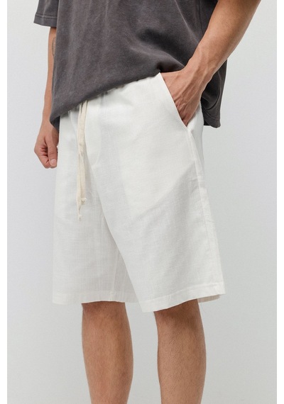 Vamos Basic Oversize Keten Şort Ekru