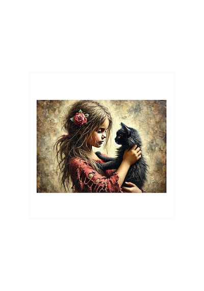 Kedi Ve Çocuk Model Ahşap Tablo