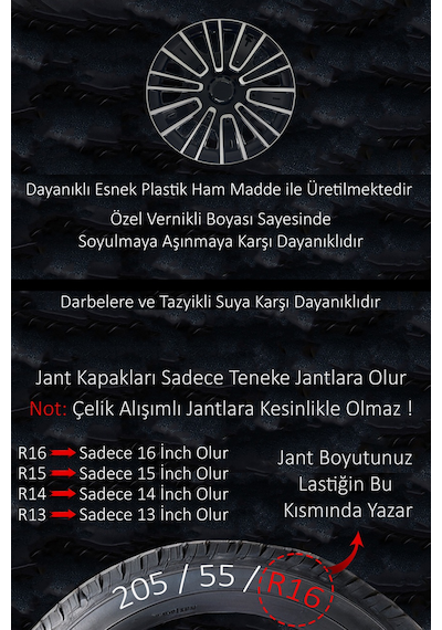 Fiat Bütün Modelleri İçin Uyumlu 15" İnç Gri-siyah 4 Adet Jant Kapağı Egea Linea Albea Punto Vb.